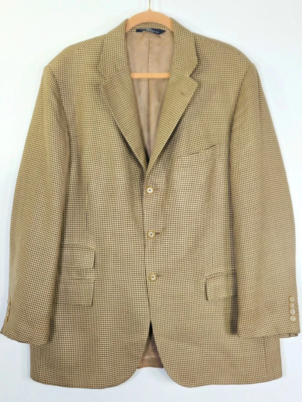 VINTAGE POLO BY RALPH LAUREN SILK AND VIRGIN WOOL HOUNDSTOOTH BLAZER.